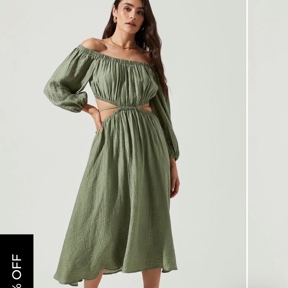 ASTR: Cassian cutout off shoulder midi dress